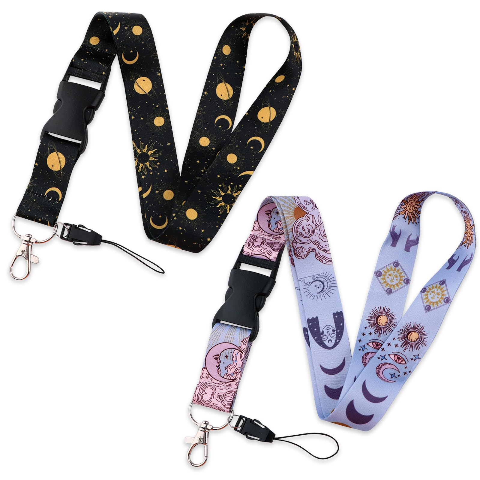 DHSWNNG Lanyards for Keys, 2 PCS Lanyards for Neck with Detachable Buckle Hook Personalised Keychain Lanyard for Badge Holders Phone (Black, Purple)