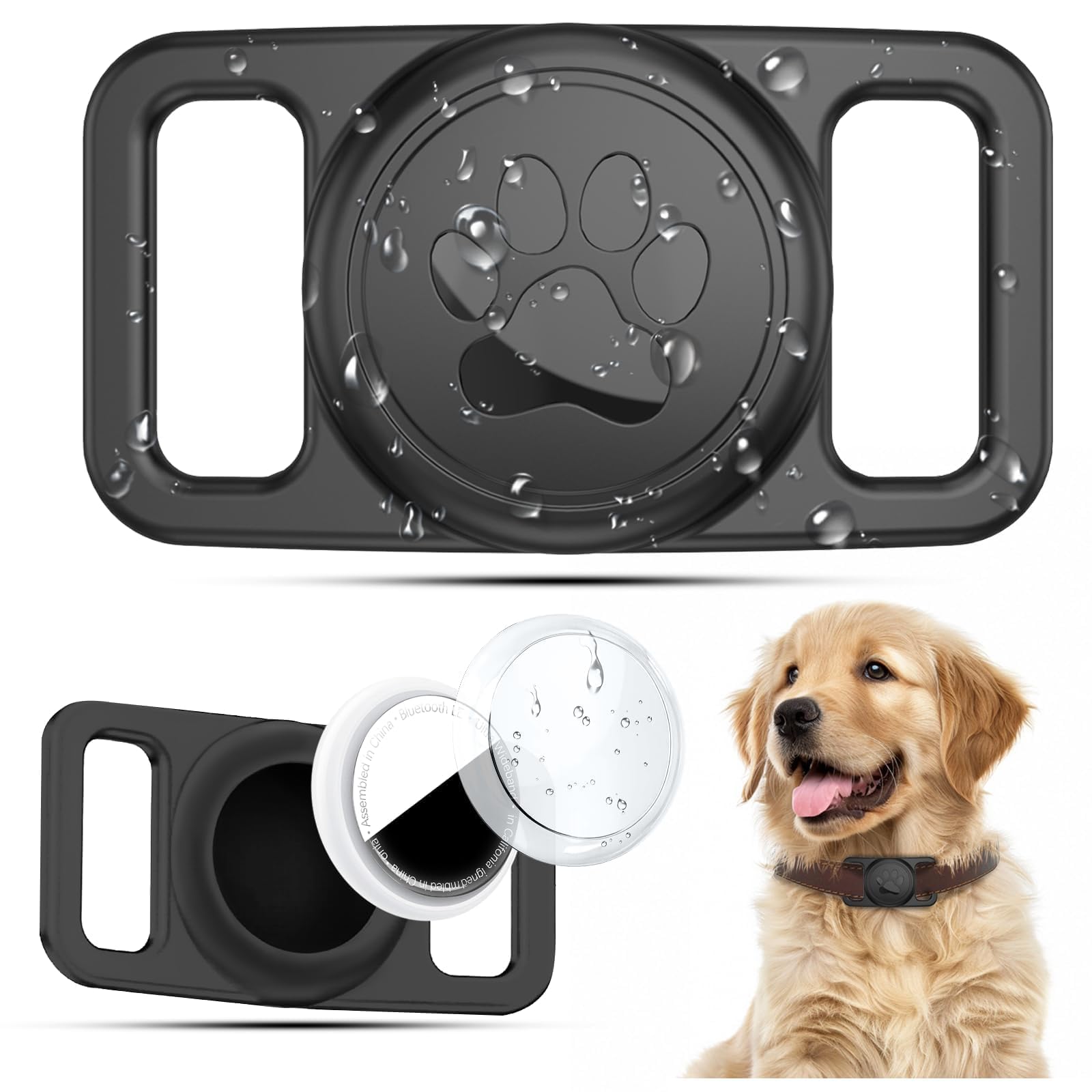 Photo 1 of Trazzic Suitable for Airtag Pet Collar Holder with Plastic Shell, Silicone Waterproof Dog & Cat Collar Holder for Apple for Airtag, Easy Installation (Single Pack | Black)