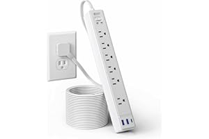 10Ft Extension Cord with Multiple Outlets, SUPERDANNY Flat Plug Surge Protector Power Strip 10 Ft Long Cord, 6 Outlets & 3 USB Ports, Charging Station for Home Office, College Dorm Room Essentials