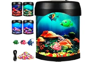 Toycol Fish lamp,Mini Aquarium Tank Decorative Lamp with 7 Color Changing,LED Aquarium Sensory Night Light with 3 Fake Moving Fish,Table Lamp for Home Office Desktop Decor,Gifts for Kids and Adults