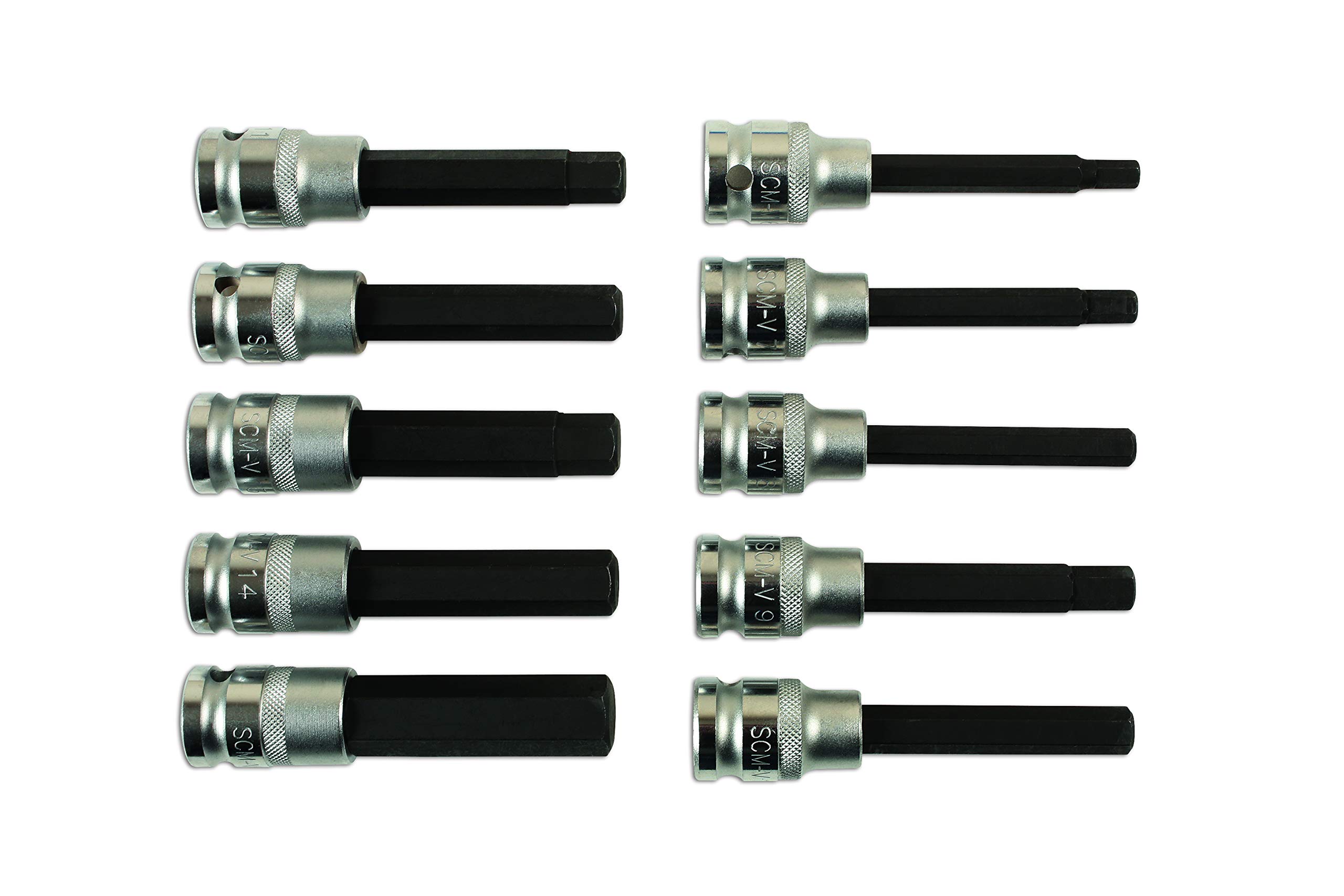 Laser 7162 Long Hex Socket Bit Set 1/2"D 10pc