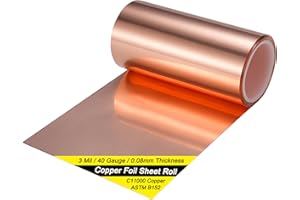BELLA BAYS Copper Foil Sheet Roll 3Mil/40Gauge(0.08mm) 4in x 20ft Pure Thin Copper Rolll, ASTM B152 C11000 99.9+% Soft Copper Flashing Metal Foil for Craft,Electrical,House Repair,Decoration,and DIY