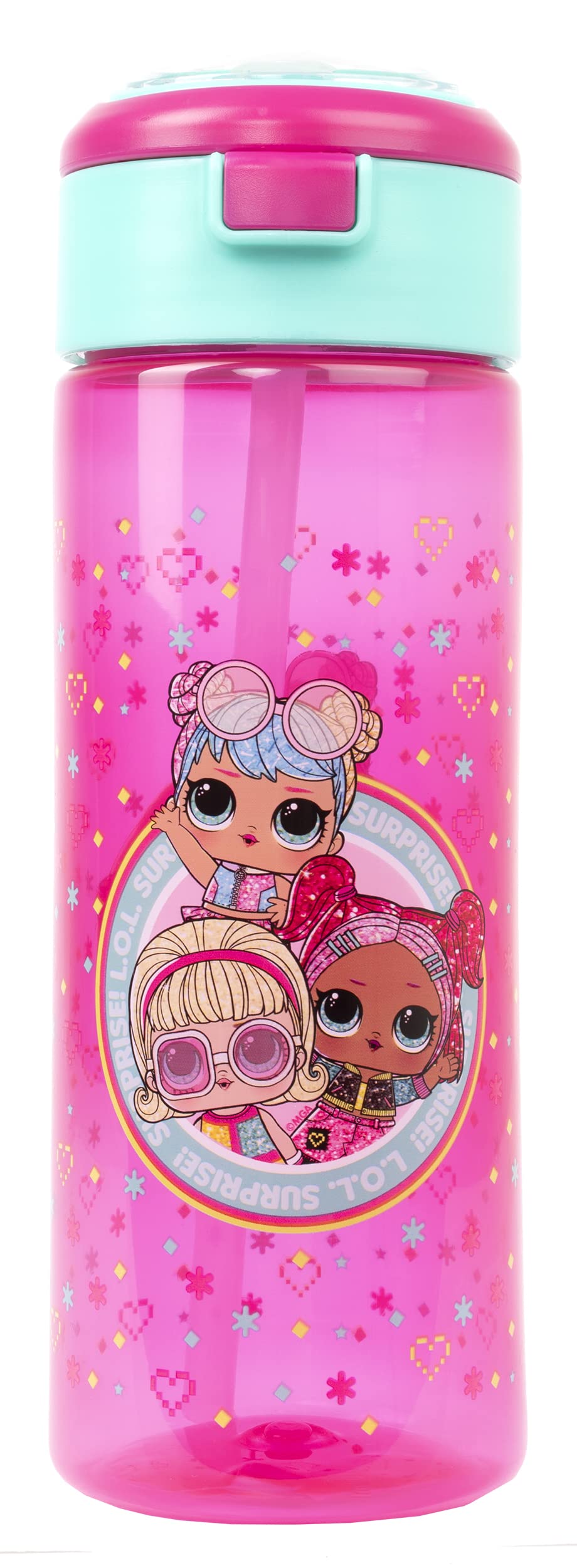 L.O.L. Surprise! LOL Girls Kids Water Bottle 700ml | Reusable BPA-free Plastic Water Bottle with Carry Loop & one-click open Lock | Leak Proof Flip Lid for School | Color Blue Pink
