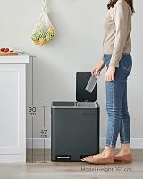 SONGMICS 2 x 15L Double Bin Pedal Waste Recycling Kitchen Bin Greenish Grey view 7