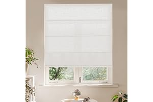 BLINDZUP Roman Shades for Windows, Cordless Roman Blinds with Thermal Insulation for Dining Room & Home Office, 50% Blackout Window Treatment, Light Filtering Linen White 70" W x 48" H