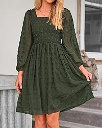 BTFBM Womens Long Sleeve Dress Vacation Square Neck