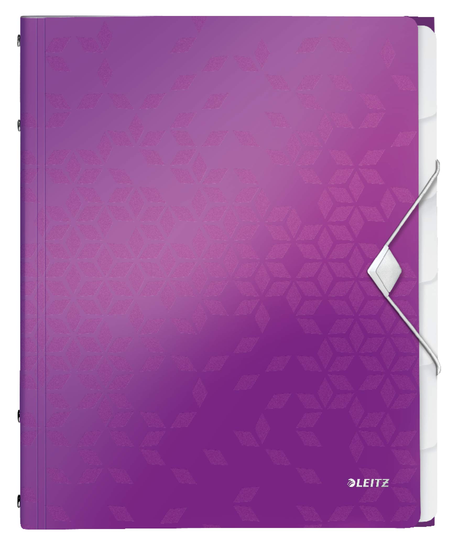Leitz A4 Divider Book, Holds Up to 200 Sheets, Integrated Index with 6 Compartments, Elastic Closure, Metallic Purple, WOW Range, 46330062