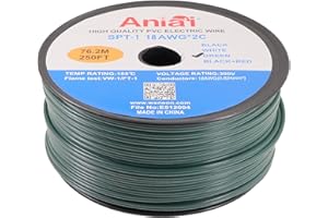 Aniai 18/2 SPT-1 Wire 250FT - Low Voltage Landscape Wire Electrical Wire - 18 Gauge Electrical Wire 2 Conductor - Green