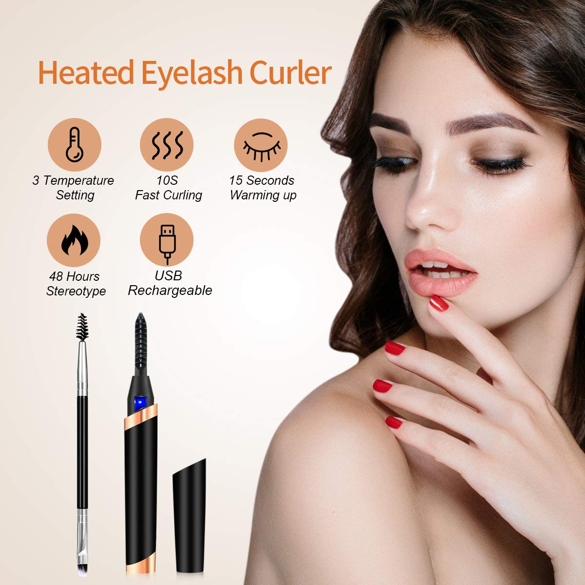 Heated Eyelash Curler, Electric Eyelash Curler, Portable Electric Makeup Eye Lashes Brush [New Upgrade] - Quick Heating Long Lasting, USB Rechargeable Eyelash Curler Tool