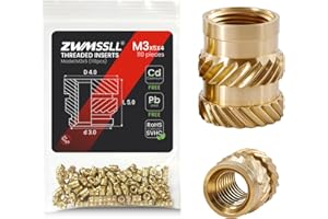 Zwmssll M3 Threaded Inserts Heat Set Insert,110 Pieces M3x5x4mm Metric Knurled Nuts,Brass Threaded Inserts for Plastic and 3D Printing Components