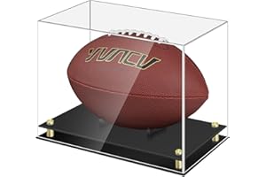 1DOT2 Football Display Case, Clear Acrylic Memorabilia Football Case Box with Double-Layer Black Built-in Football Display Holder for Football Fans, Collectors (No Assembly Required)