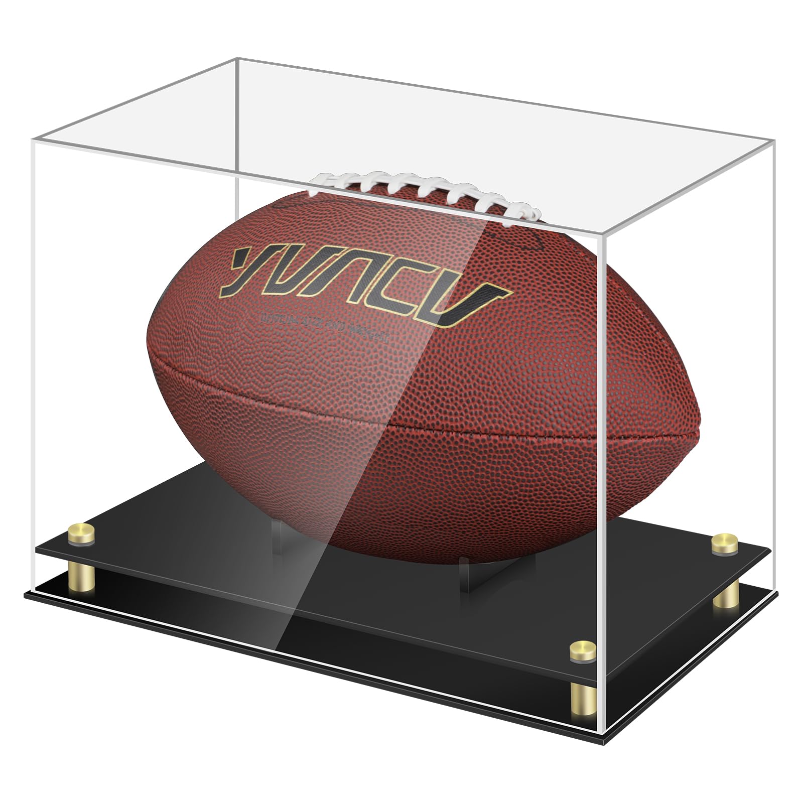 Photo 1 of 1DOT2 Football Display Case, Clear Acrylic Memorabilia Football Case Box with Double-Layer Black Built-in Football Display Holder for Football Fans, Collectors (No Assembly Required)