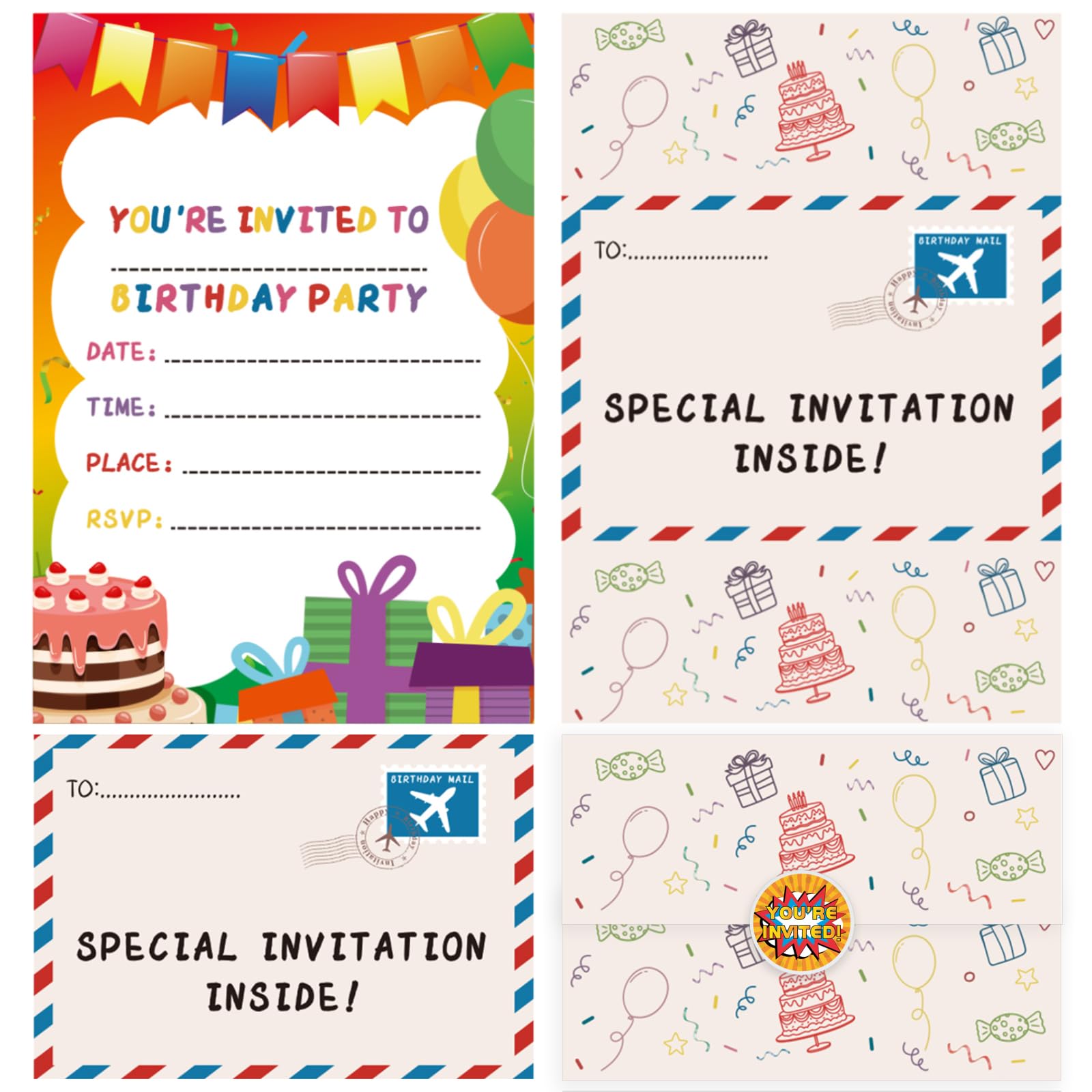 SEDEX 36 Party Invitations Kids, Childrens Girls Birthday Party Invitations Invites Cards with Folding Envelope Design and Stickers (36 Pack Gift) — image 1