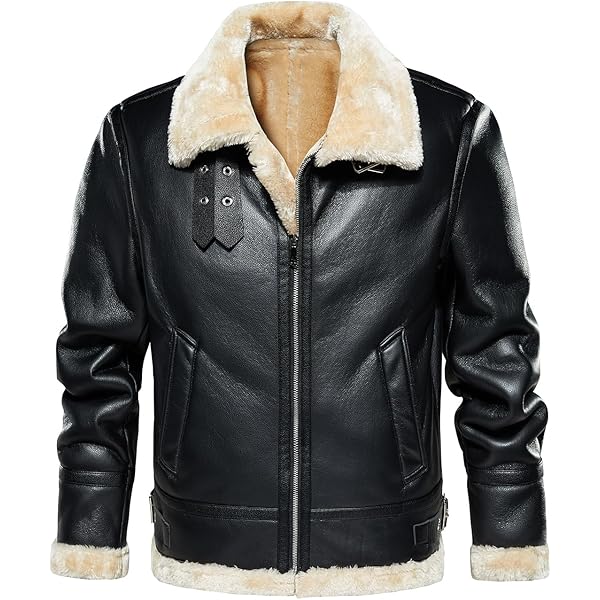 chouyatou Men's Removable Fur Collar Sherpa Lined Steampunk Faux