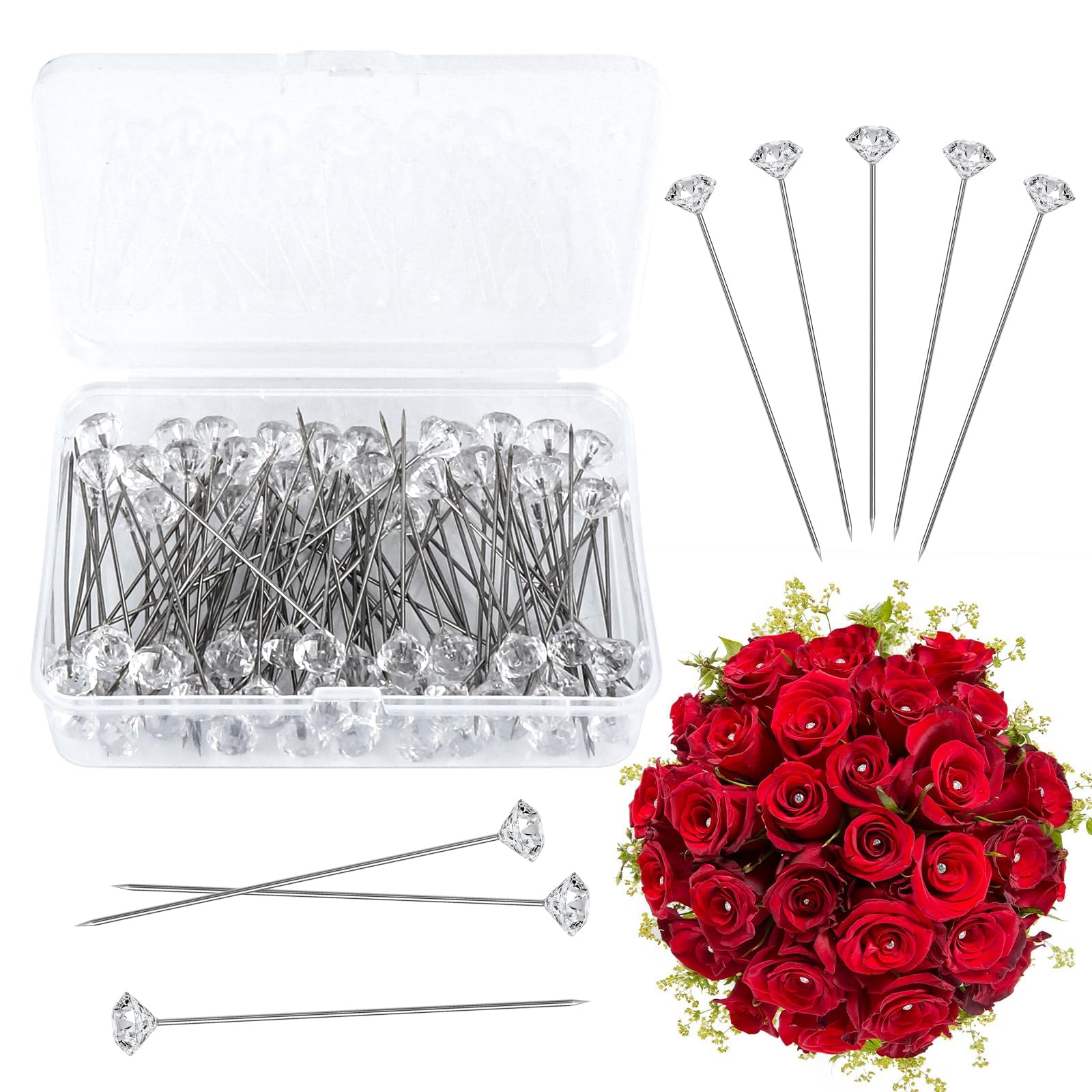 Pack of 100 4 cm Sewing Needles, 8 cm x 52 mm Pins, Diamond Head Straight Quilting Needles, Sewing Pins for Crafts, Sewing, Tailor Jewellery, DIY Decoration, Crafts and Sewing Projects