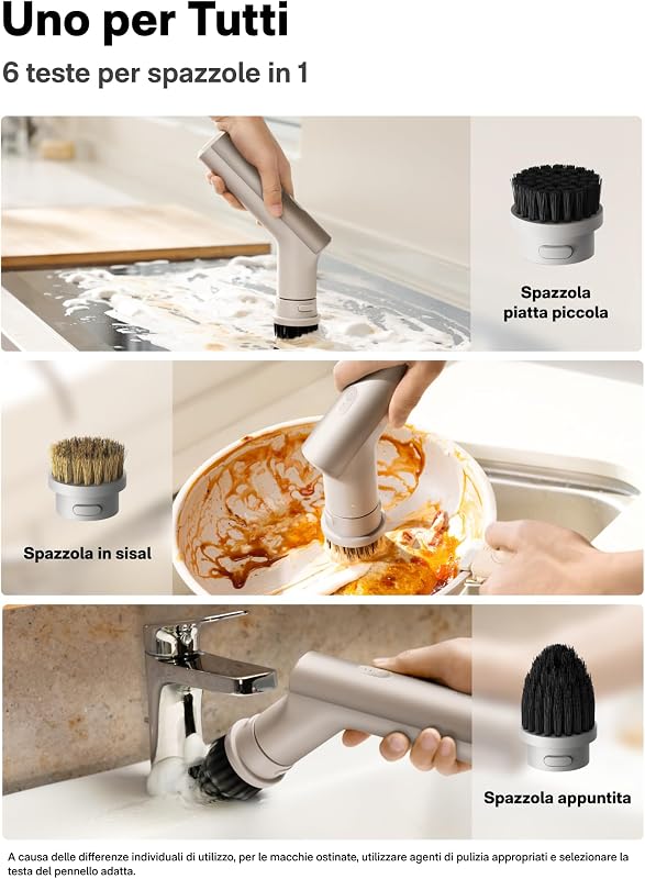 Scrubber elettrico a rotazione IPX7, spazzola per la pulizia del bagno senza fili, con 9 testine per cucina, lavello, bagno, doccia, piastrelle