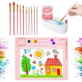 Painting Station, Paint Brush Cleaner (Pre-Assembled) and Silicone Painting Mat 20"X16" Silicone Art Mat with 10 Paint Brushes for Artist Kids Adults Birthday Gifts (Pink)