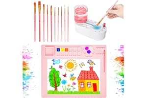 PXFAYSFQ 2025 New Painting Station, Paint Brush Cleaner (Pre-Assembled) and Silicone Painting Mat 20"X16" Silicone Art Mat with 10 Paint Brushes for Artist Kids Adults Birthday Gifts (Pink)