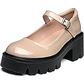 Elvora Women's Mary Jane Shoes - Platform Mary Janes for Women, Black Leather Round Toe Chunky Dress Shoes with Adjustable Ankle Strap
