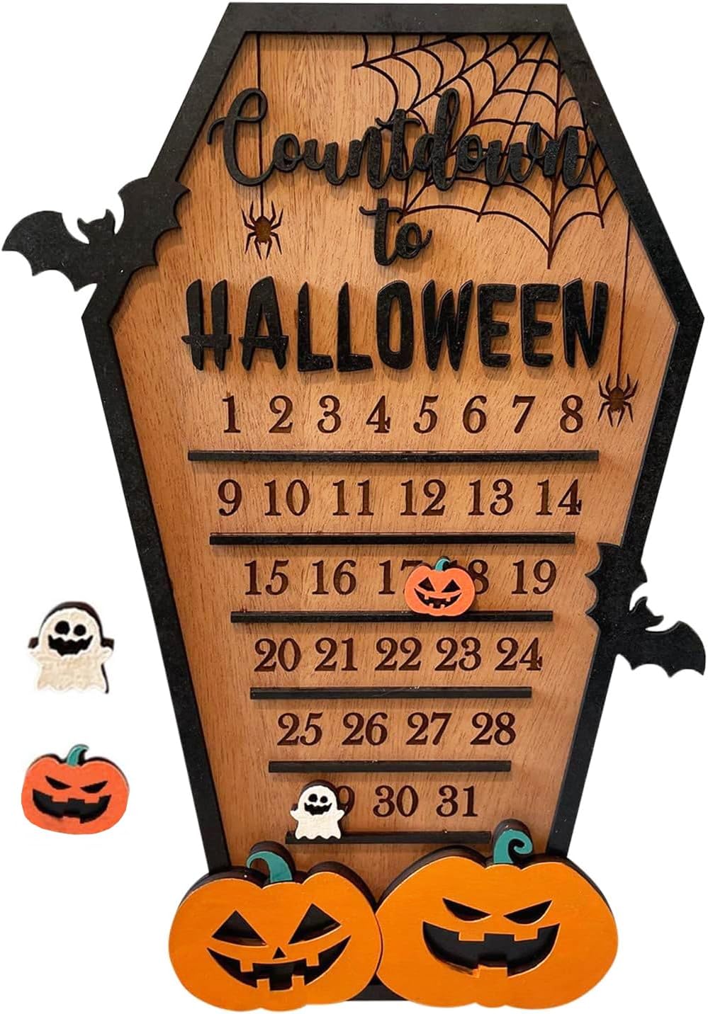 Advent Calendars - 2023 Halloween Countdown Calendar, Halloween Coffin Calendar DIY Moving 3D Wooden Block Calendar Advent Calendar Pumpkin Halloween Decor Holiday Xmas Ornament Gift