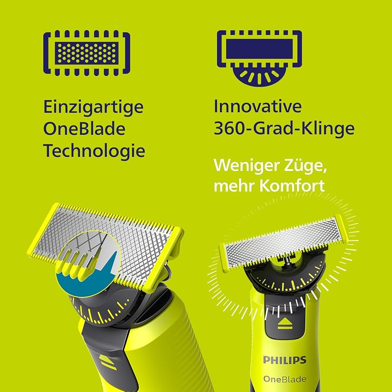 OneBlade 360 Face & Body mit App-Anbindung - elektrischer Rasierer, Trimmer & Bodygroomer, 2x 360 Klingen, verstellbarer Trimmaufsatz, 2x Körperaufsätze, für Gesicht & Körper (QP4631/30)