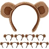 Beviliu 10p Brown Bear Ears Headband, Cute Hairband Fluffy Animal Head Wear for Party Cosplay Makeup Washing Face Halloween Costume Christmas