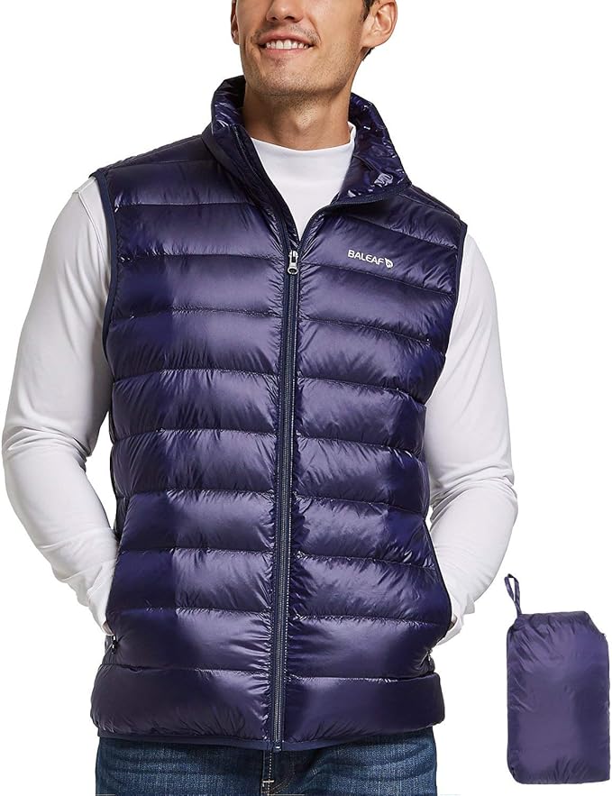 BALEAF Men's Lightweight Down Vest Packable Puffer Vest Purple M