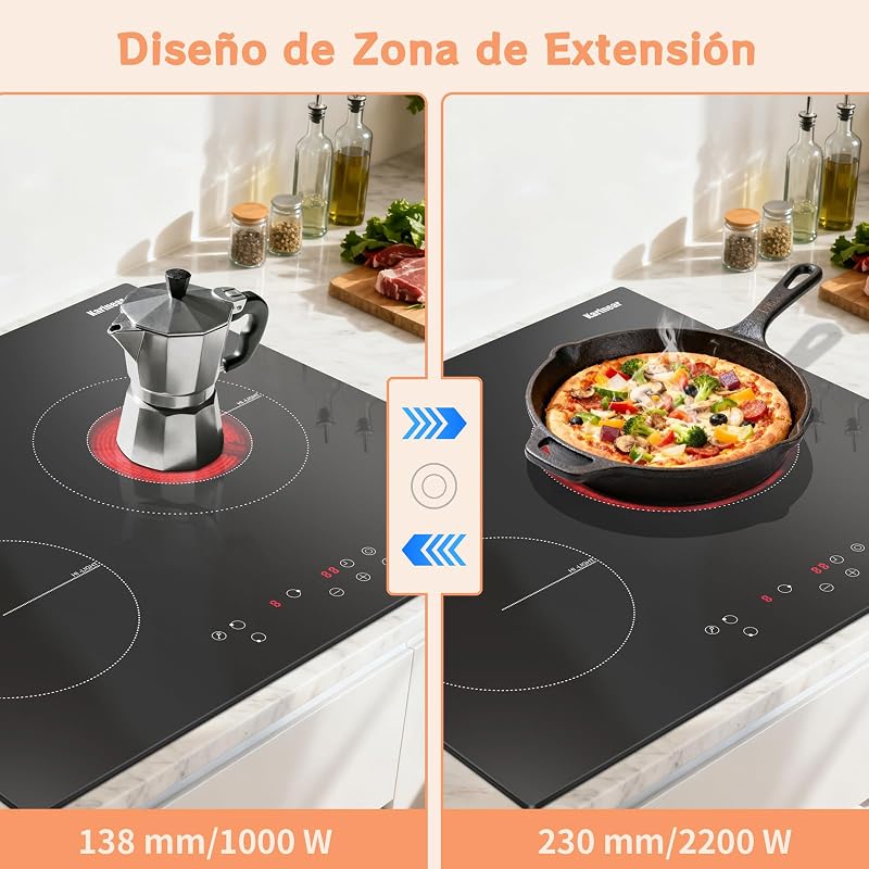 Placa Vitroceramica 3 Fuegos 60 cm con Zona Extensión, 5200 W