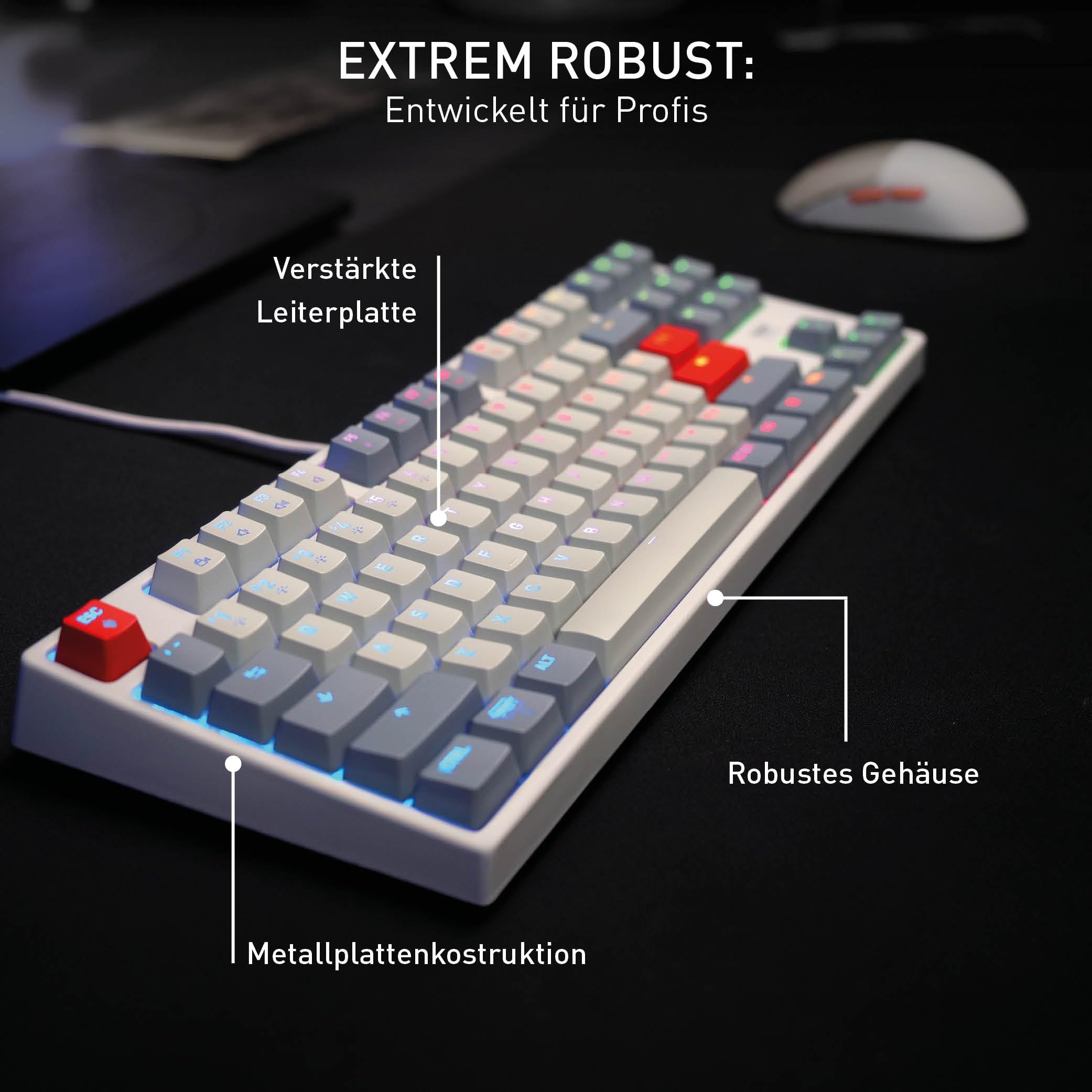 CHERRY XTRFY K4V2 TKL, Kabelgebundene Gaming-Tastatur ohne Nummernblock, Deutsches Layout (QWERTZ), RGB-Beleuchtung, Mechanische MX2A RED Switches, Retro 4