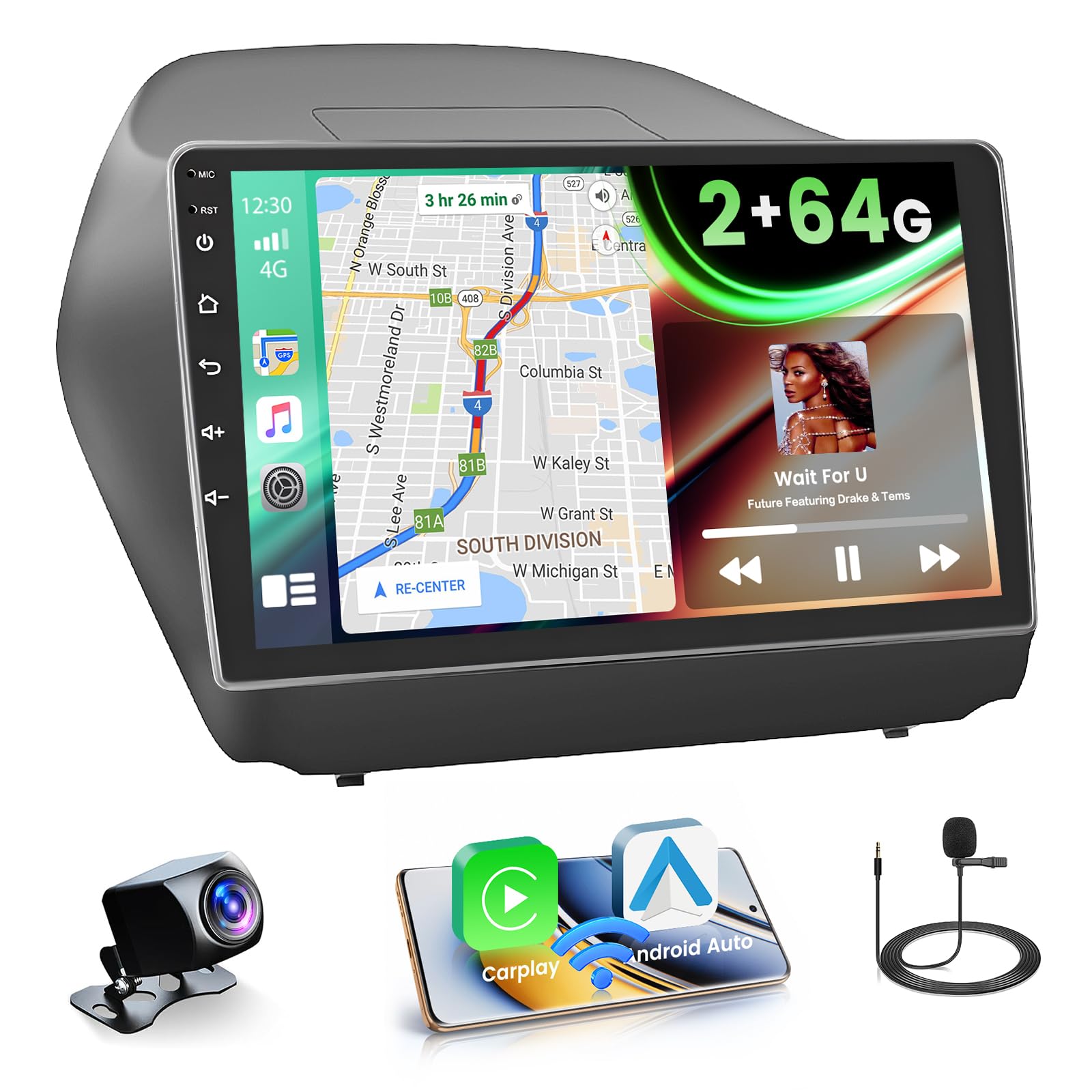 Photo 1 of 2+64GB Android 15 Car Radio for Hyundai Tucson 2010-2015 Wireless Carplay Android Auto, 10" Touch Screen Car Stereo GPS Navi, WiFi, Bluetooth, Backup Camera, FM RDS Radio, EQ DSP, SWC