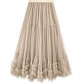 COZYPOIN Maxi Tulle Skirts for Women Elastic High Waisted A Line Long Layered Tutu Mesh Ruffles Tiered Flowy Fairy Skirt