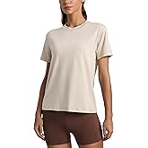CRZ YOGA Cotton-Blend Crewneck Tops for Women - Workout Gym Athletic Casual Short Sleeve Shirts Quick Dry Basic T-Shirt