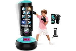 JUOIFIP Punching Bag for Kids, 66 Inch Inflatable Boxing Bag with Boxing Gloves, Kid Boxing Set with Scoring, Light, Music, Stand Kids Punching Bag Toy for Age 4-12, for Practicing Karate, Taekwondo, MMA