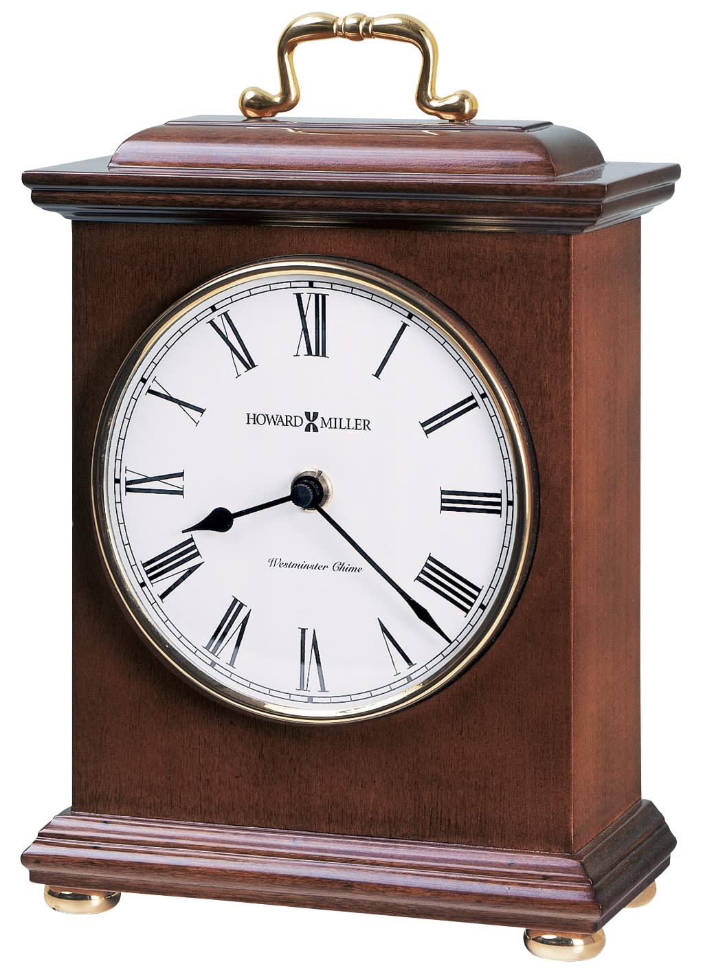 Howard Miller Tara Mantel Clock 635-122 – Windsor Cherry Finish, Brass-Finished Decorative Handle, Vintage Home Decor, Volume Control, Quartz, Single-Chime Movement