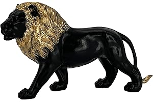 LAIKEARTS 12" Collectible Black Gold Lion Statue, Desk Decor, Room Decor, Home Decor, Modern Art Sculpture, Handmade Resin Animal Statue, Gift for Women，Brother，Friend