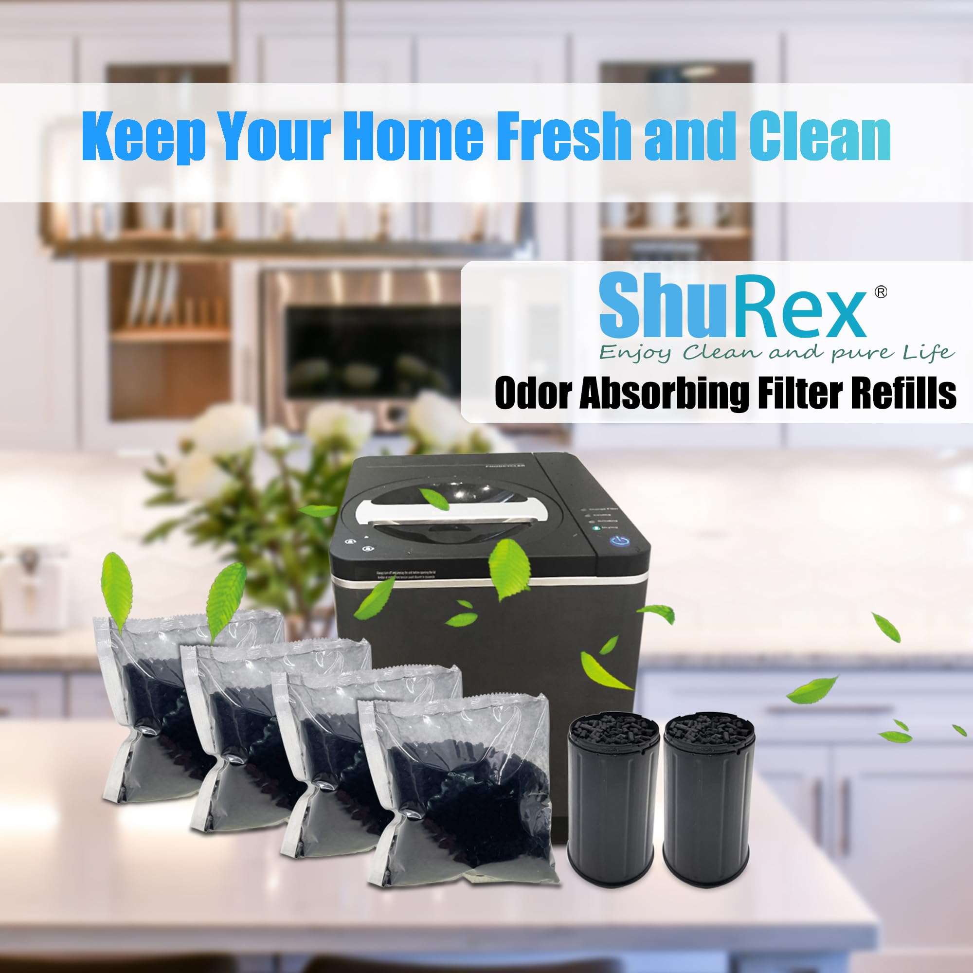 4 Bags Shurex Odor Absorbing Filter Refills for Vitamix FoodCycler Filters, Replacement Activated Carbon for Vitamix Foodcycler Replacement Filters