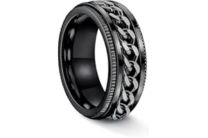 FIBO STEEL Stainless Steel 8mm Rings for Men Chain Rings Biker Grooved Edge,Spinner Ring with Chain Fidget Ring for Anxiety,Size 7-14…