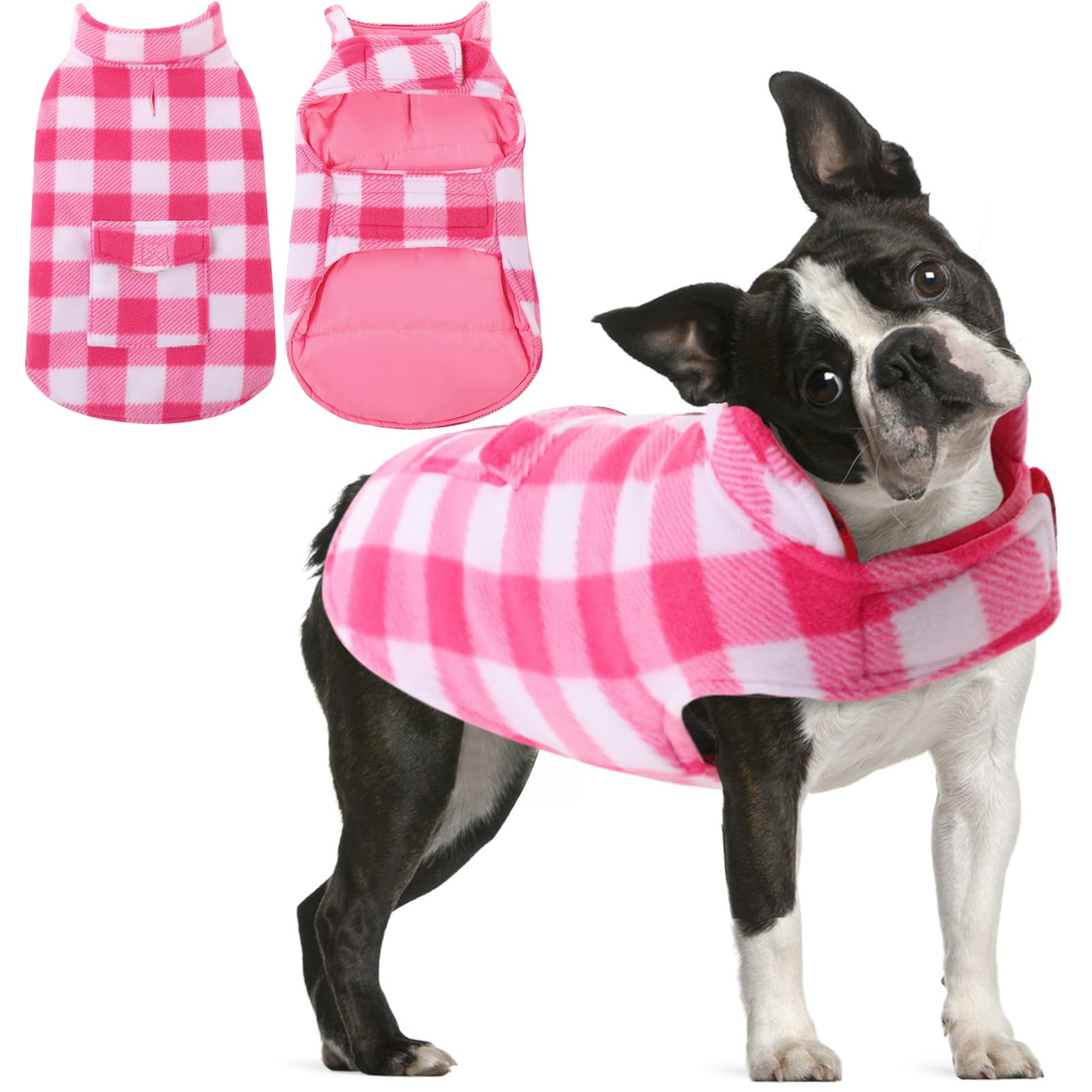 AOFITEE Reversible Dog Coat, Warm Dog Jacket Plaid Winter Coat for Dogs, Thick Padded Dog Vest for Winter Dog Snow Jacket Cold Weather Dog Coats with Leash Hole for Small Medium Large Dogs