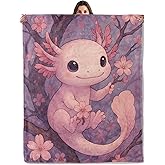 Axolotl Throw Blanket for Boys Girls Kids Adults, Cozy Cherry Blossom Theme Flannel Blankets Gifts for Camping, Bedroom, Couch, Room Home Decor, 50"x60"