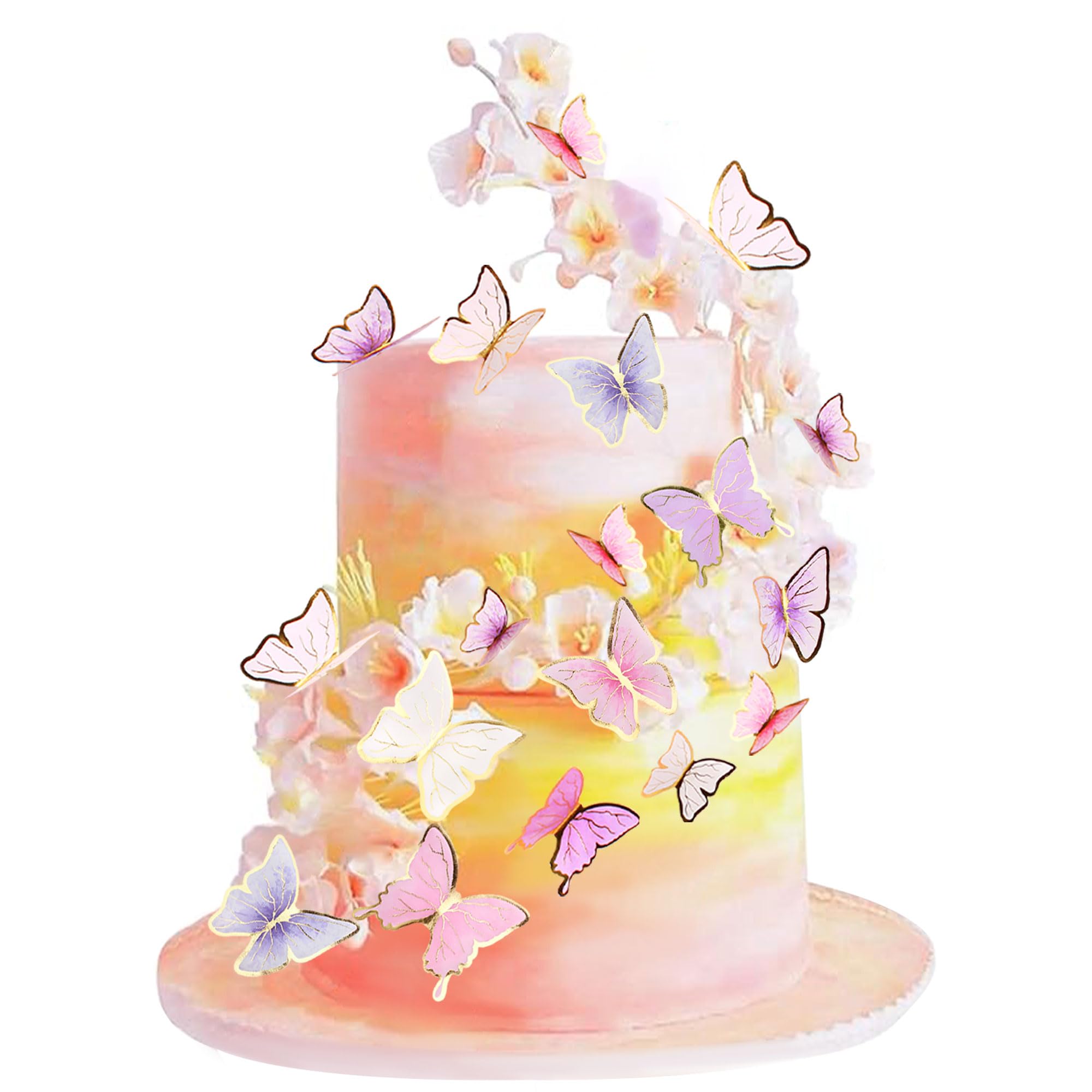 Blumomon 60Pcs Butterfly Cupcake Toppers Butterfly Birthday Cake Toppers Decoration for Birthday Party Baby Shower Wedding Party Wall Decoration（5 styles）