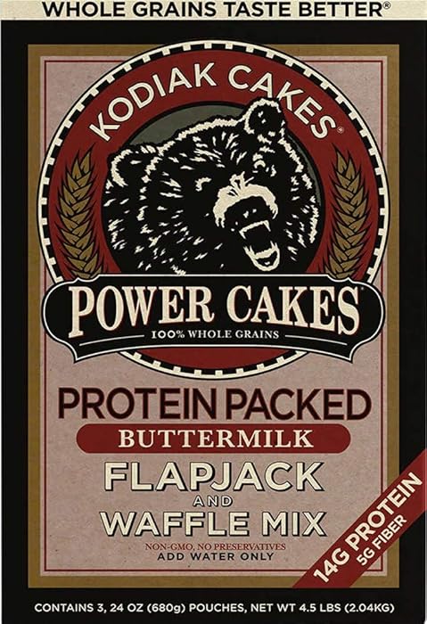 Kodiak Cakes Power Cakes: Flapjack and Waffle Mix Whole Grain Buttermilk Net Wt. 4.5 lbs (Three 24 Ounce Pouches)