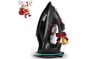 OMAIGA Cordless Iron for Clothes, 1500W Steam Iron with Non-Stick Ceramic Soleplate, Auto Shut Off, Self-Clean, Burst of Steam, Anti-calc, 3 Temperature Settings, 11.84oz Water Tank, Black