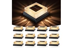 APONUO Solar Post Cap Lights, 12-Pack Fence Post Solar Lights with 20 Lumens 3-Sided Panoramic Glow, IP65 Waterproof Fence, Deck, Patio, Garden Decor, Easy No-Tool Install for 4x4 Posts, Black