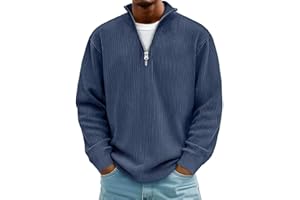 Mens Sweatshirt Casual Stand Collar Quarter Zip Pullover Fall Winter Waffle Sweaters Long Sleeve Big and Tall Tops