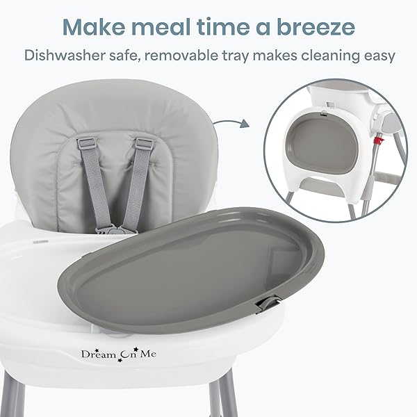 DREAM ON ME PORTABLE 2-IN-1 TABLETALK HIGH CHAIR, CONVERTIBLE COMPACT HIGH CHAIR, LIGHT WEIGHT PORTABLE HIGHCHAIR, GREY
