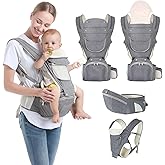 Baby Carrier, 6-in-1 Newborn to Toddler Carrier(7-50lbs), Front & Back Carrier with Detachable Hip Seat, Soft & Adjustable, All Seasons, Ideal for Mom & Dad, Perfect for Shopping & Travel (Grey)
