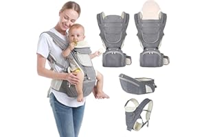 CEMOBENE Baby Carrier, 6-in-1 Newborn to Toddler Carrier(7-50lbs), Front & Back Carrier with Detachable Hip Seat, Soft & Adjustable, All Seasons, Ideal for Mom & Dad, Perfect for Shopping & Travel (Grey)