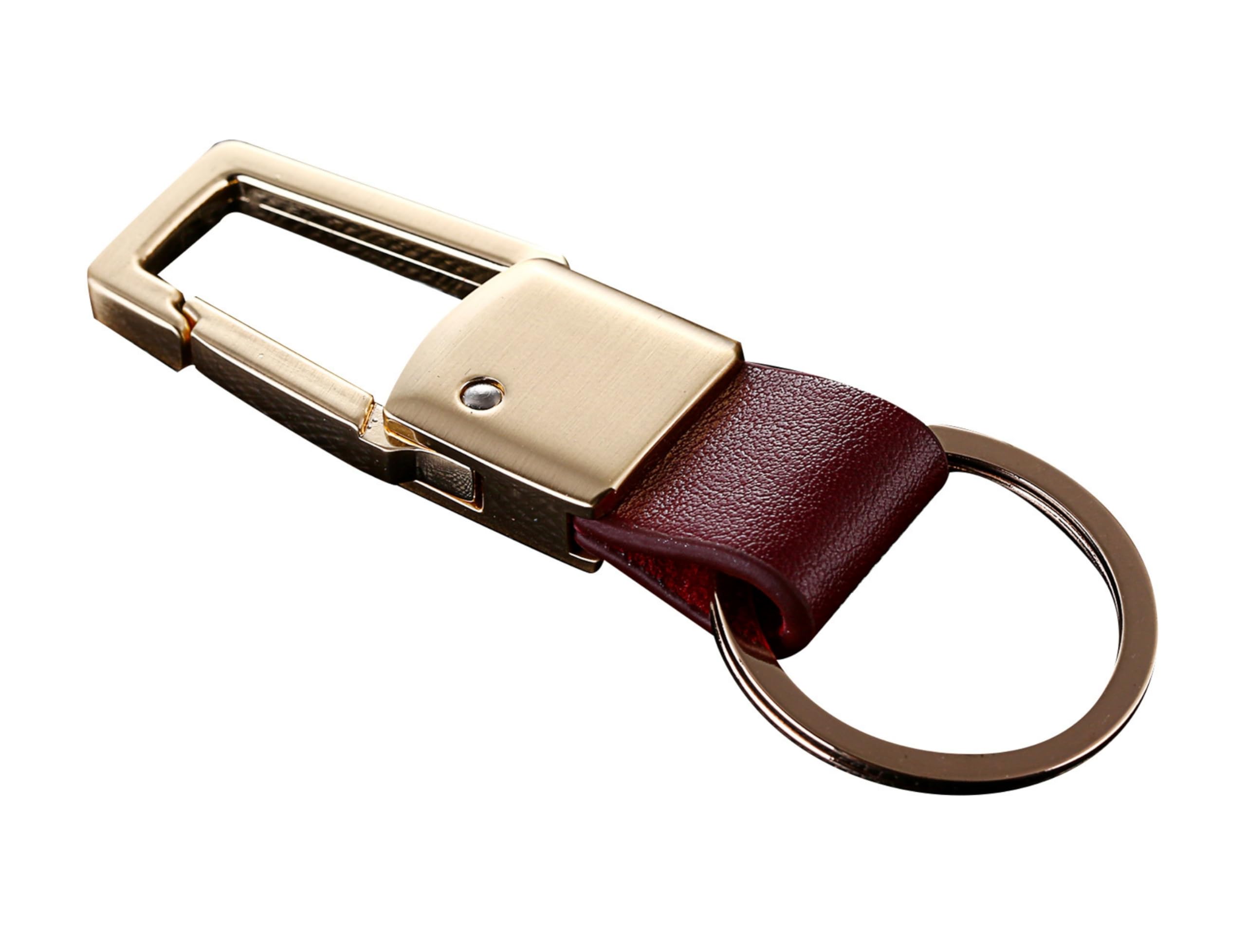 Cerbery® | Elegant leather keyring with rings and gift box | Keychain keychain key holder keyring car photo engraving ring | Ladies Men | Gift (Gold)