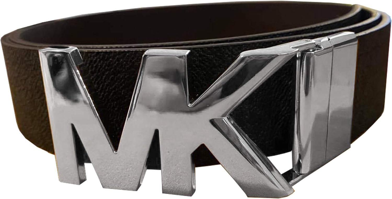 Michael Kors Women's Twist Reversible Belt MK Buckle Silver Tone