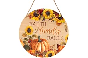 HAROONI Faith Family Fall Front Door Sign Fall Sunflower Pumpkin Door Decorations Wood Sign Autumn Harvest Wreath Door Hanger Farmhouse Fall Plaques Wall Hanging Decoration for Home Proch Yard 12"x12"